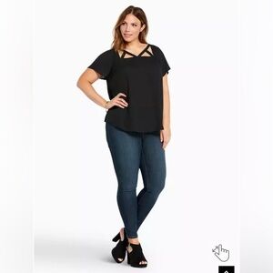 Torrid Black Georgette Cage Front Cutout Blouse